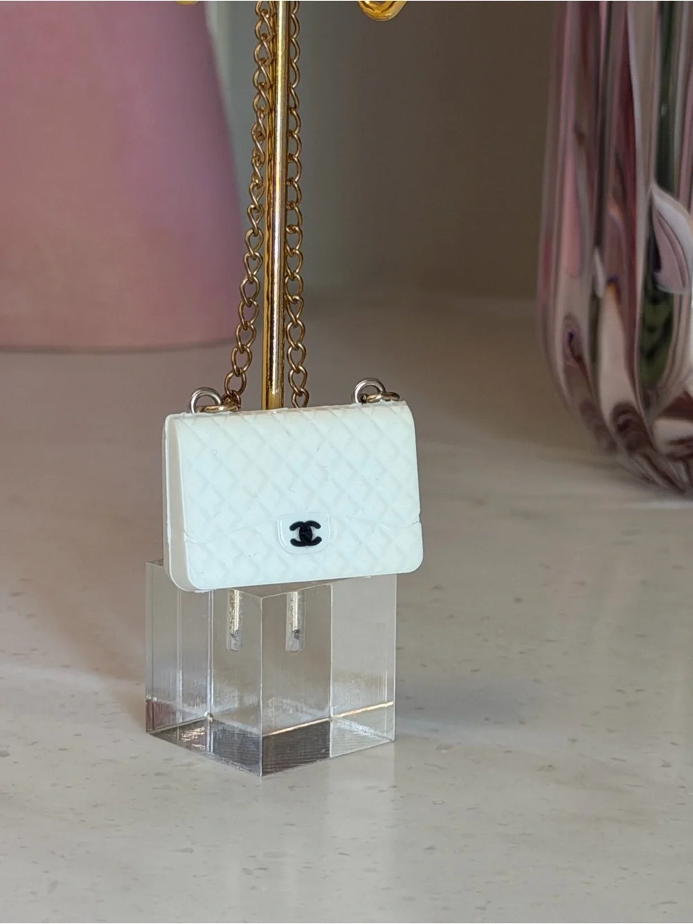 White Quilted CC Chain mini Shoulder Bag Charm Gold Hardware
